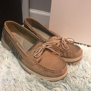 Tan Sperry Topsiders with Zebra Print